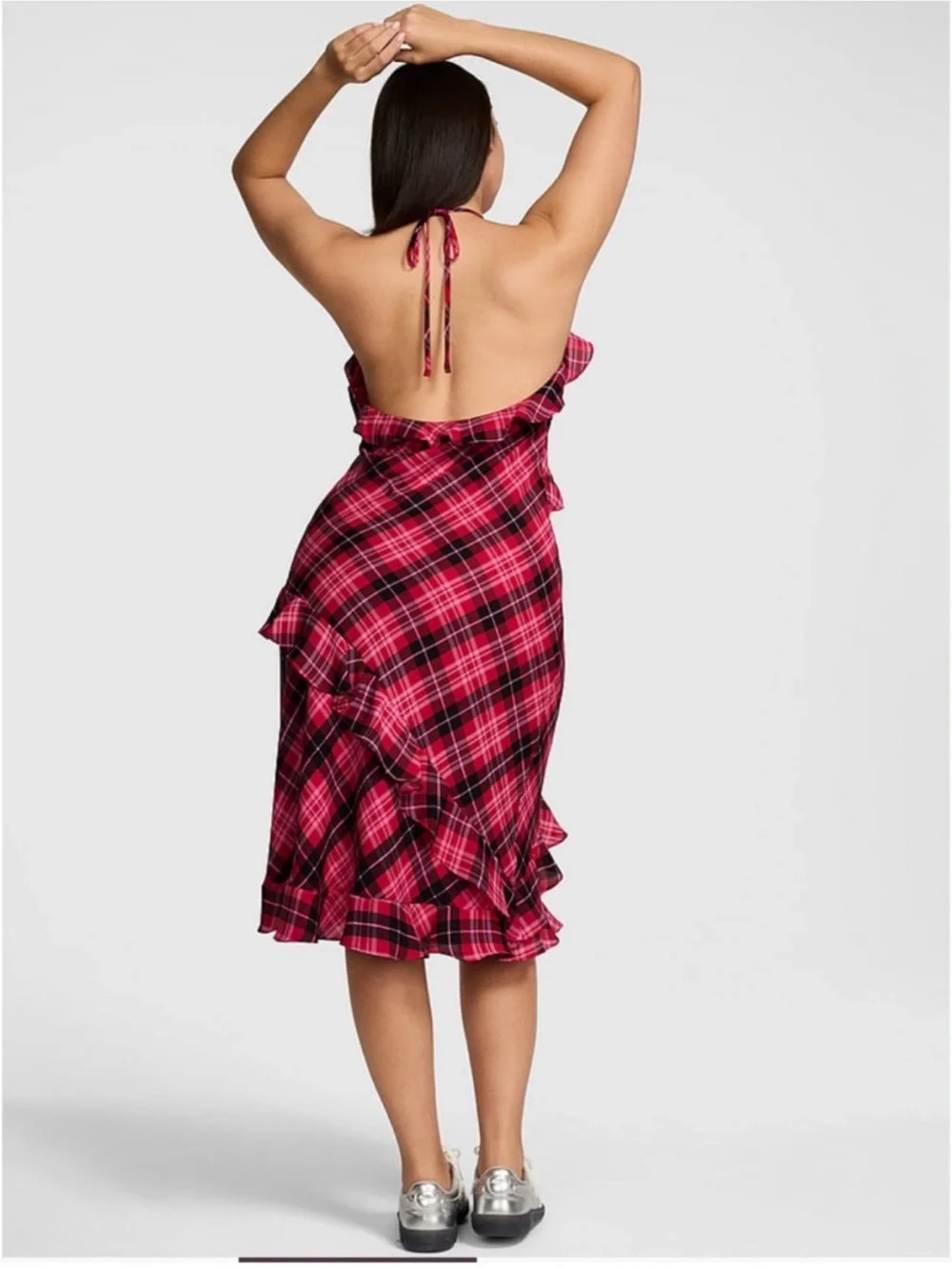 PINK x LoveShackFancy Printed Chiffon Cascade Ruffle Midi Dress SMALL NWT